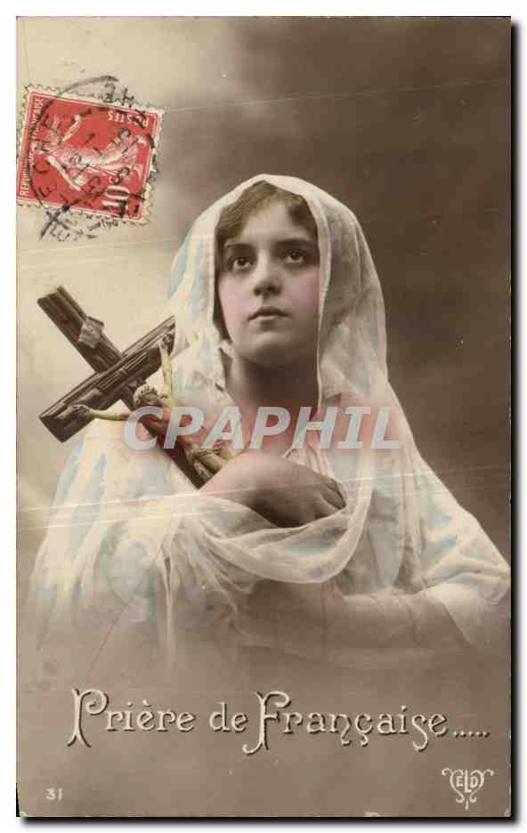 Jeune femme en voile tenant une croix — Prière de Française — Éditeur ELD, n°31
