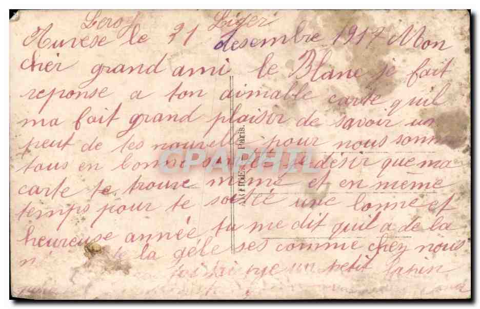 Couple amoureux — Nouvel An — Carte postale de Noël 1917 — Reverso