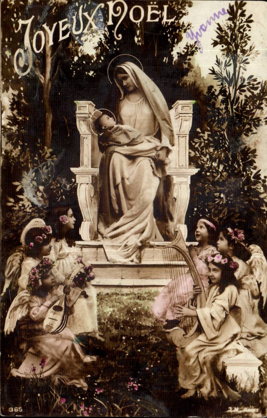 Vierge à l'Enfant entourée d'anges — Joyeux Noël — éditeur J. L. T. n° 365