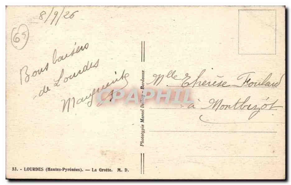 CPA Lourdes La grotte — Verso
