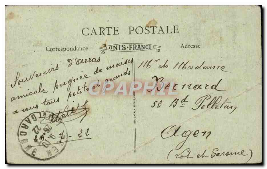 Arras — Hôtel de Ville avant et après la Guerre — Éd. Faucheois, Bethune — Achterkant