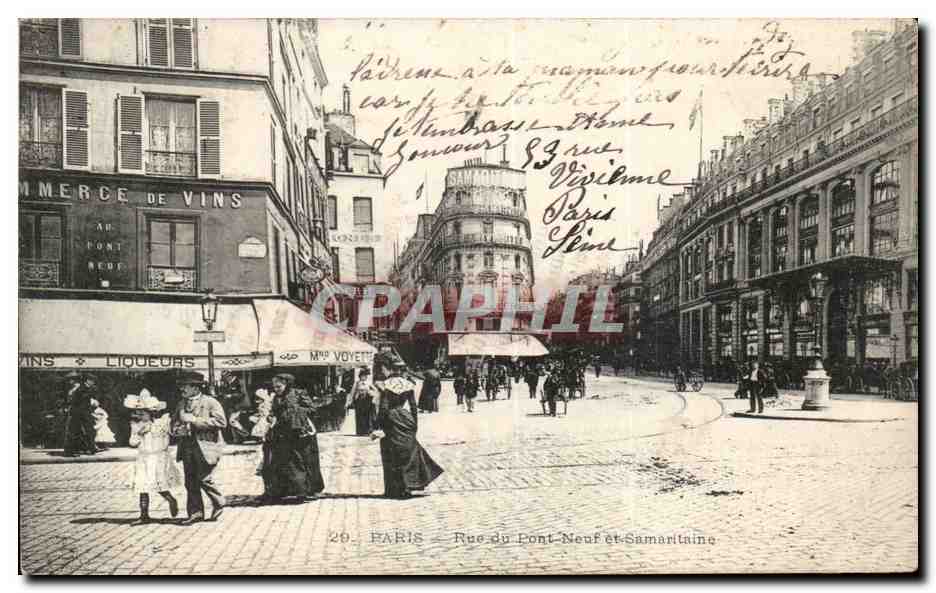 París Tarjeta postal moderna Calle del Puente Nuevo y Samaritaine
