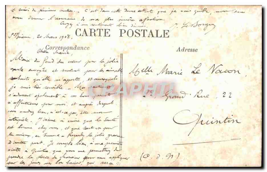Couple amoureux — texte imprimé et manuscrit — éditeur CPAPHIL, n° 320/2 — Verso