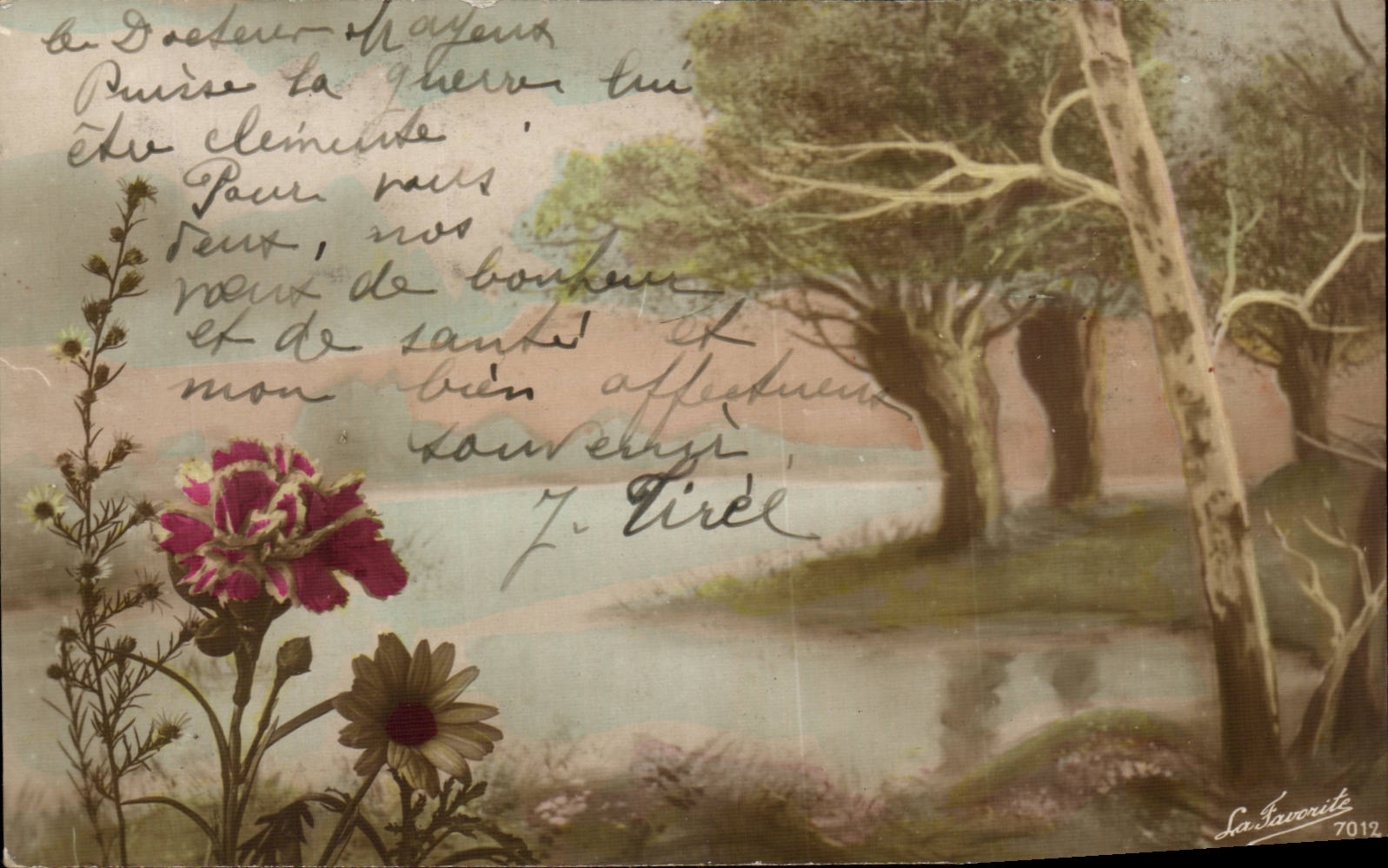 CPA Fantaisie Fleurs Paysage bucolique