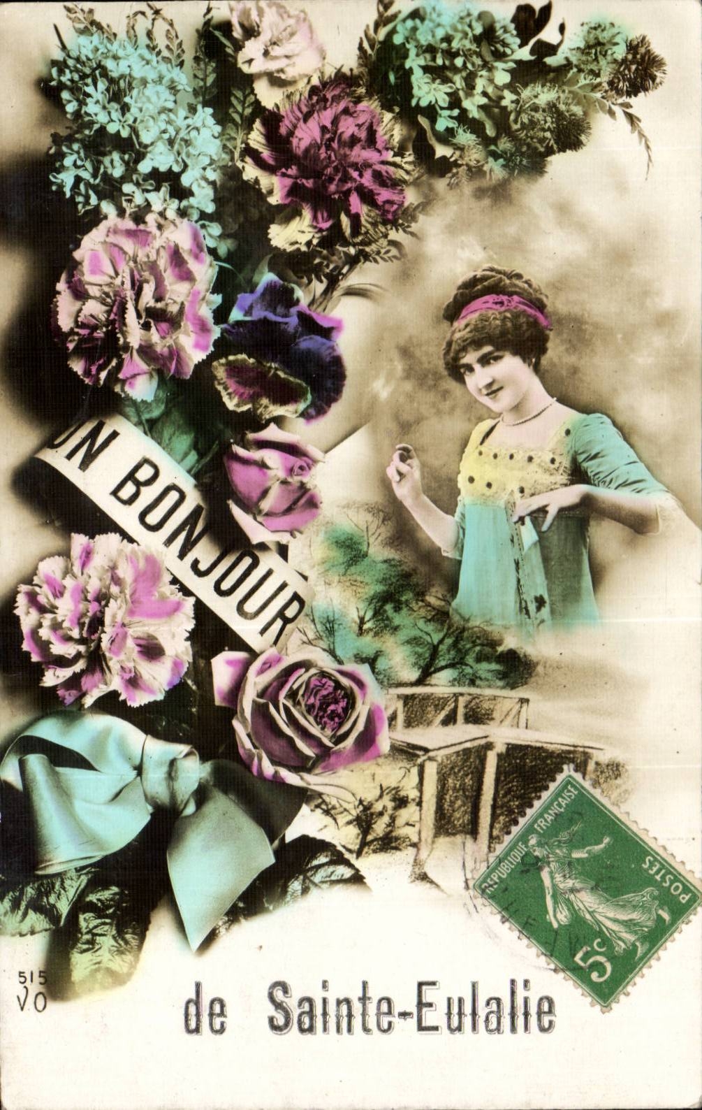 Blumen und junge Frau — 'Bon Bonjour' — aus Sainte-Eulalie