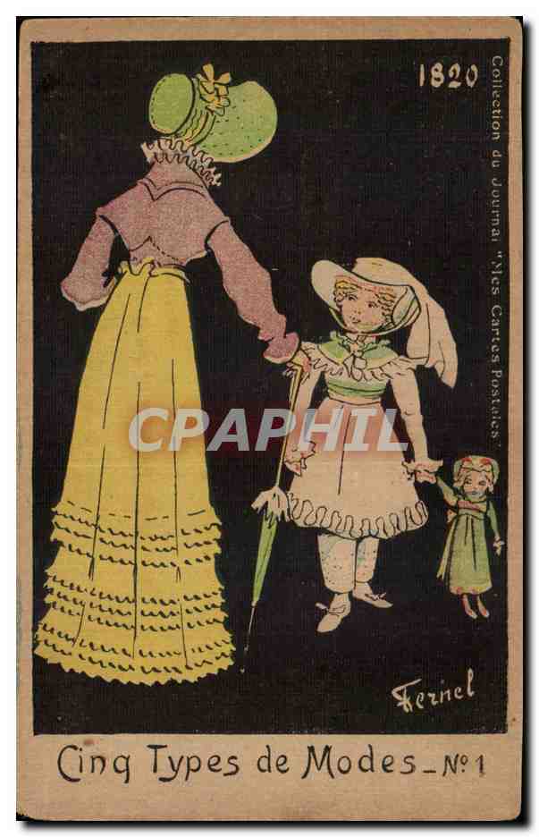 CPA Fantaisie Cinq types de mode n°1 1820 Ferinel