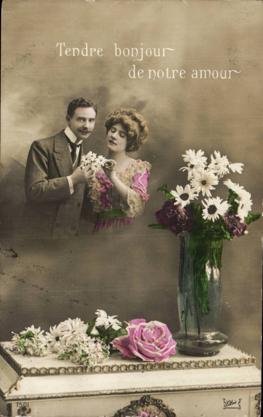 Couple amoureux — Tendre bonjour de notre amour — Éditeur Lélio, n° 7501