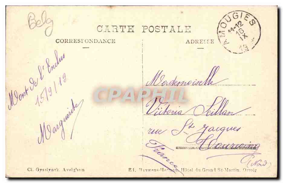 CPA Orroir Enclus Hotel du Grand St martin — Rückseite