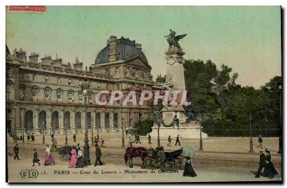 Paris CPA Cour du Louvre Monument de Gambetta