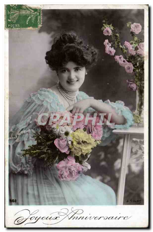 CPA Fantaisie Femme Joyeux anniversaire
