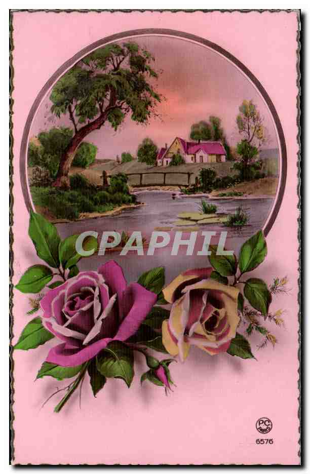 CPA Fantaisie Paysage Roses et maison isolee