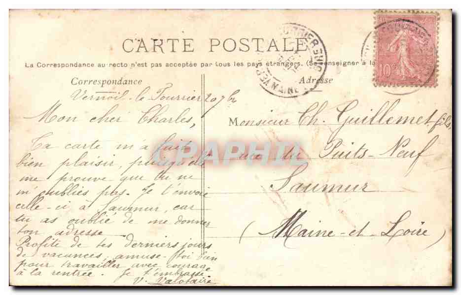 Vernoil le Fourrier CPA Chateau de la ville au Fourier — Rückseite