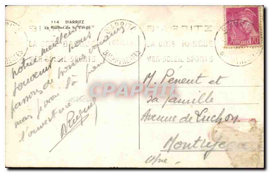 CPA Biarritz Le rocher de la vierge — Verso