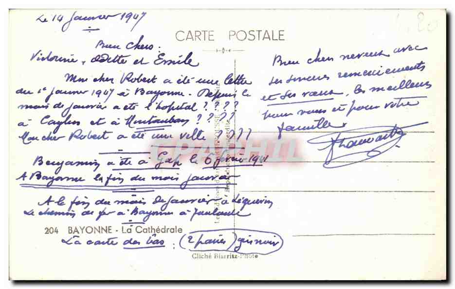 CPA Bayonne La cathedrale — Verso