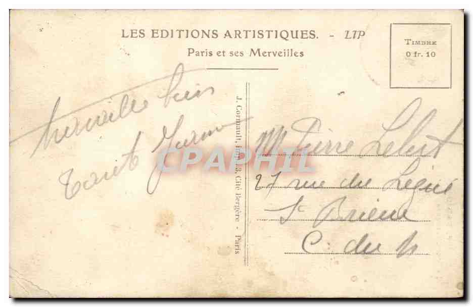 Paris CPA La tour Saint Jacques — Verso