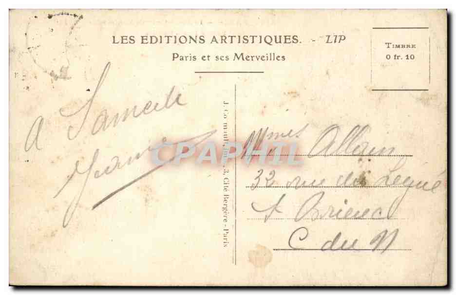 Paris CPA Le Sacre Coeur de Montmartre — Rückseite