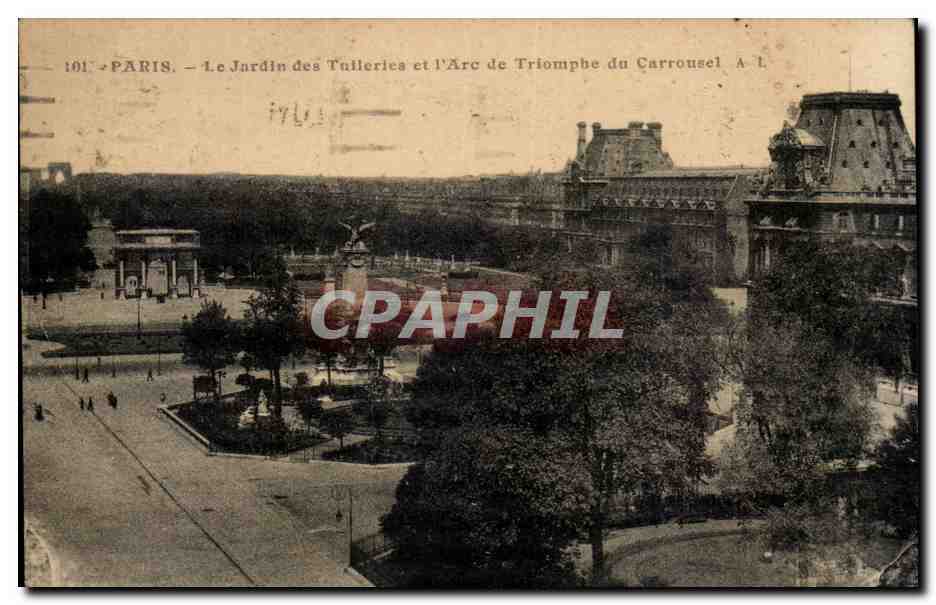 Paris CPA Le jardin des Tuileries et l'arc de triomphe du Carrousel