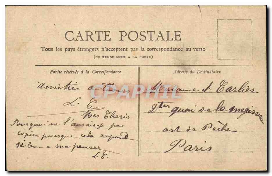 Paris CPA L'arc de triomphe du Carrousel — Rückseite