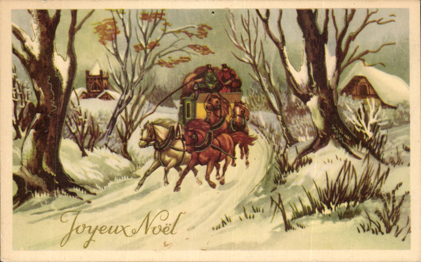 CPA Fantaisie Caleche Joyeux Noel Christmas