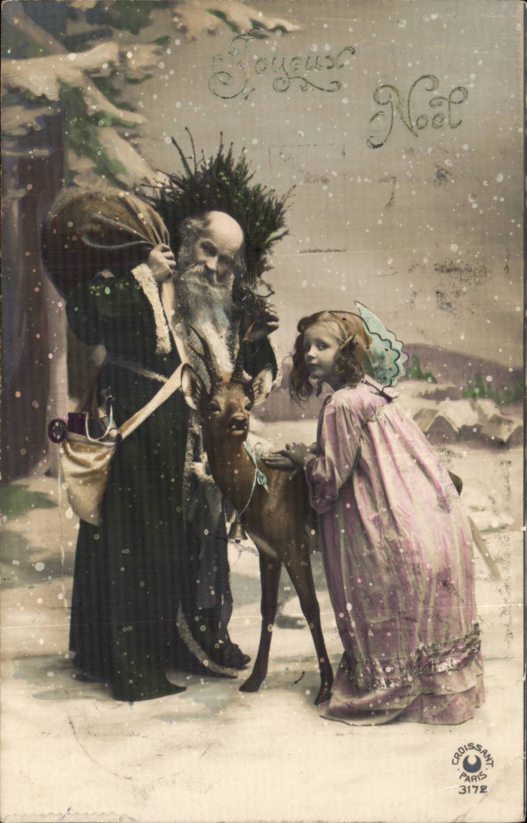 CPA Fantaisie Enfant Ange Joyeux Noel Biche Christmas