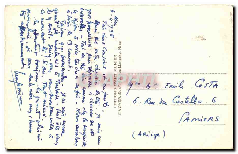 CPA Nice Promenade des anglais et Mt boron — Verso