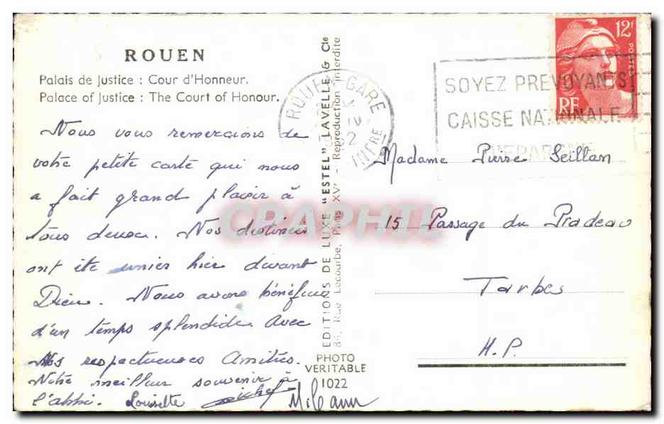 CPM Rouen Palais de justice Cour d'honneur — Verso