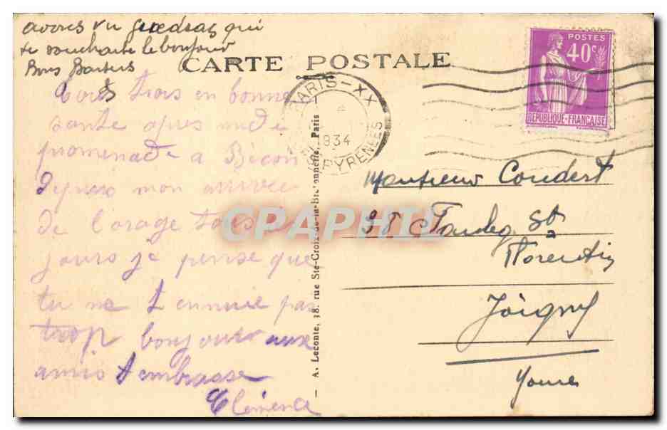 Paris CPA Sacre Coeur Montmartre — Rückseite