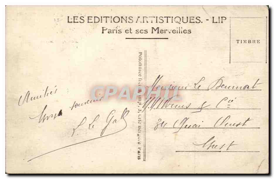 Paris CPA Le Lion de Belfort — Verso