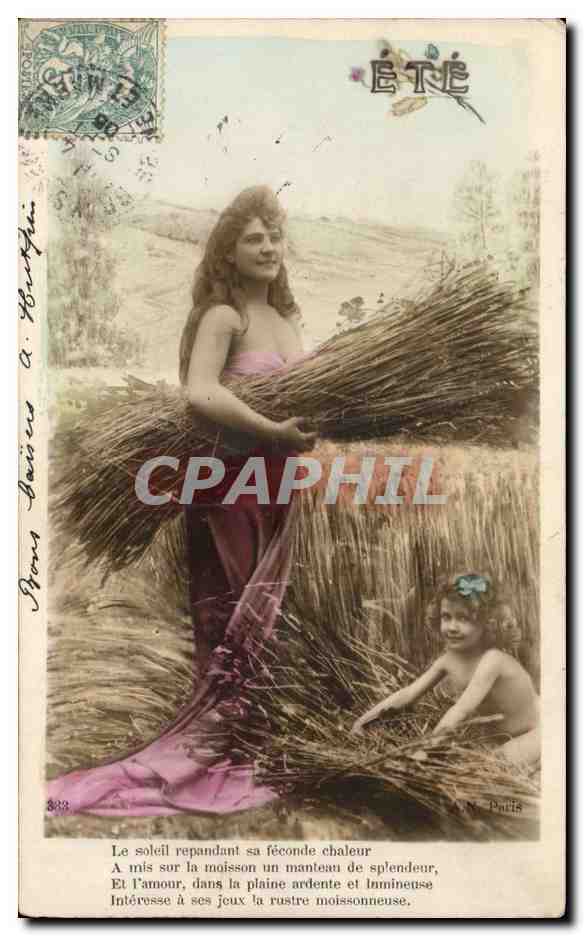 Femme et enfant dans un champ de blé — Été — N. Paris, n°333