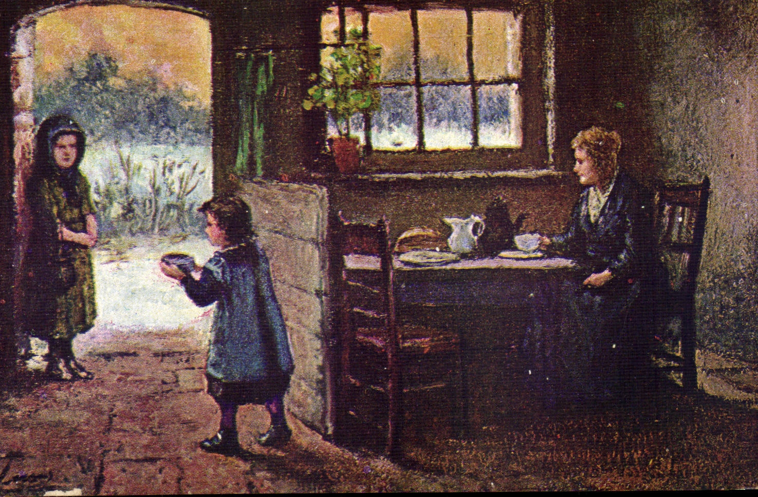 CPA Fantaisie Interieur de la maison a la campagne Femme Folklore