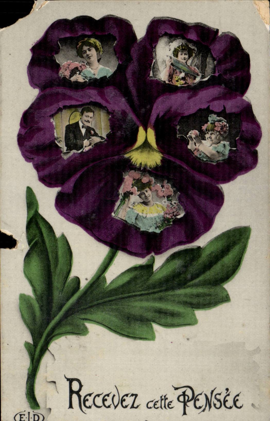CPA Fantaisie Fleurs Recevez cette pensee