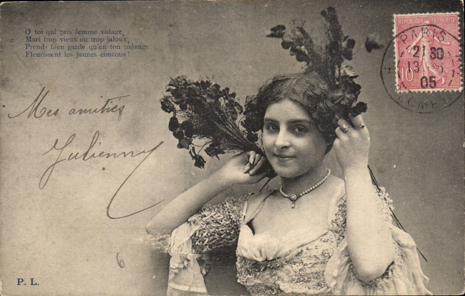 Frau mit Blumenstrauß — P.L. — Paris, 1905