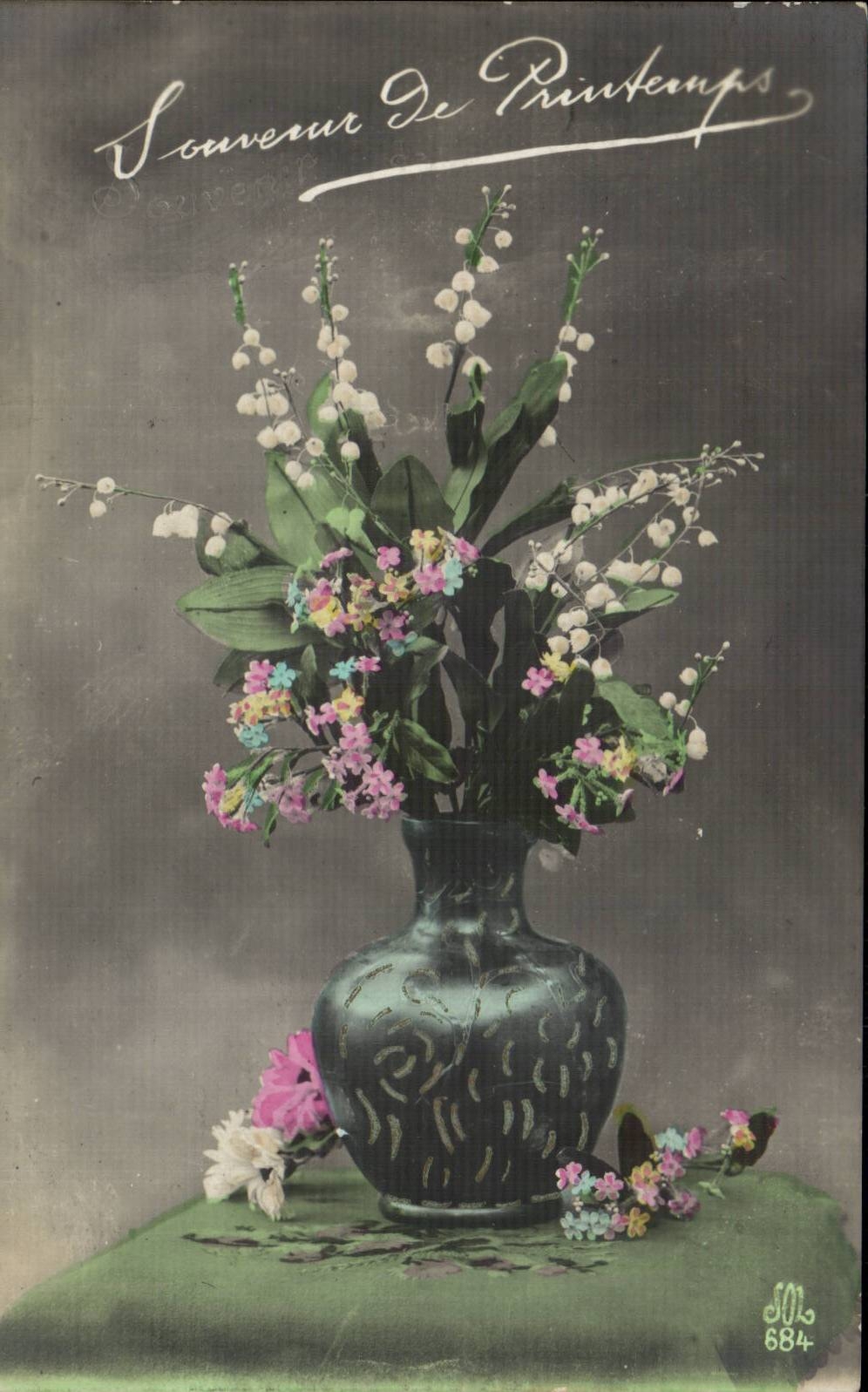 CPA Fantaisie Fleurs Souvenir de printemps