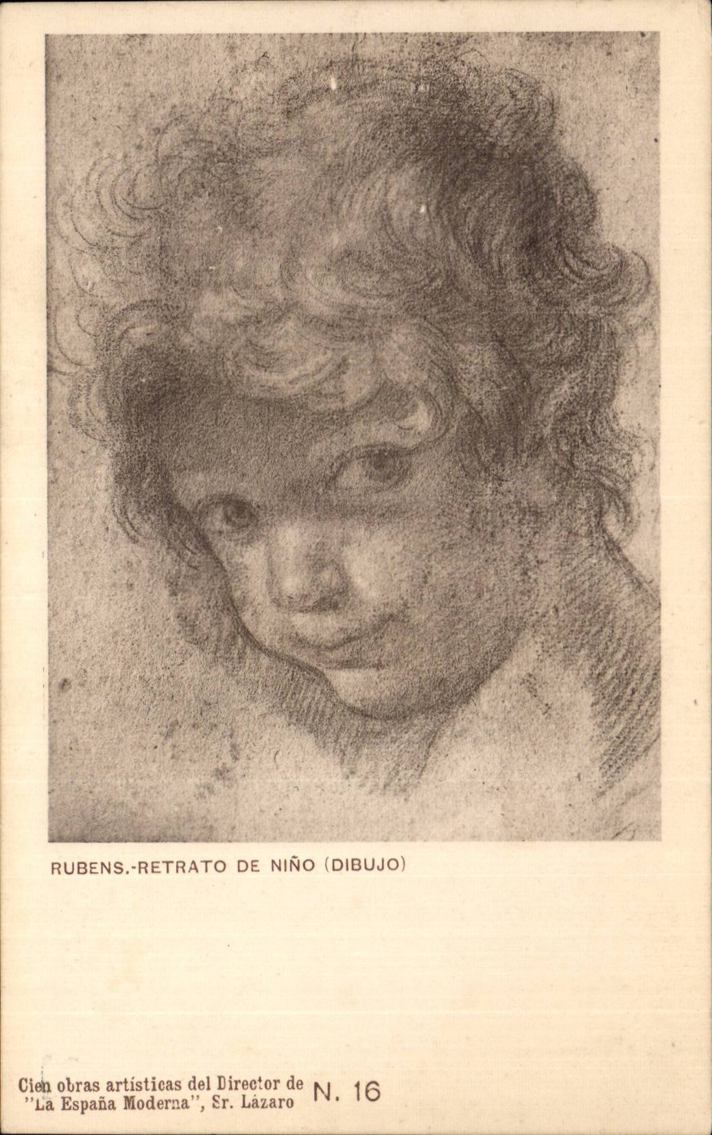CPA Rubens Retrato de nino ( Dibujo ) 