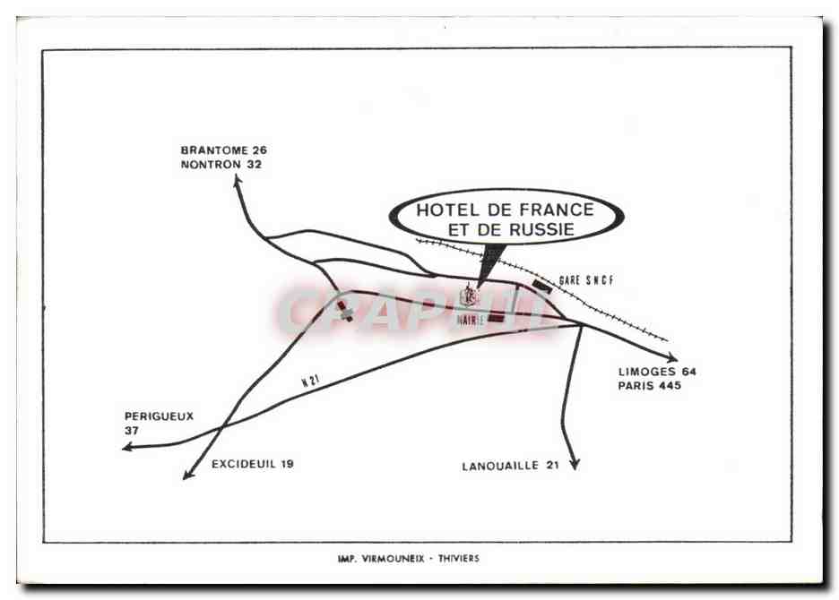 Carte Hotel de France et de Russie Aline Rapnouil Rue General Lamy Thiviers  — Verso