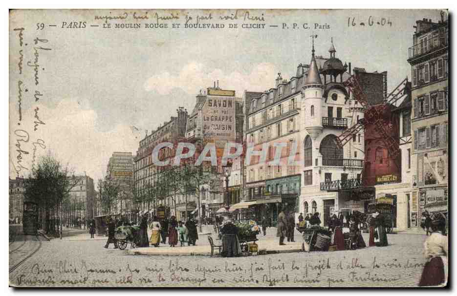 CPA Paris Le Moulin Rouge et boulevard de Clichy