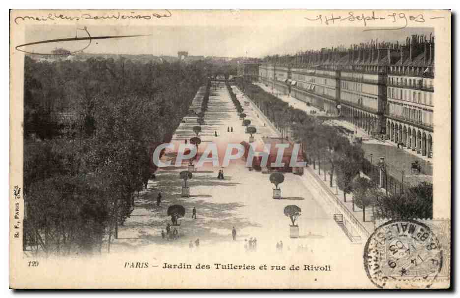 CPA Paris Jardin des Tuileries et rue de Rivoli