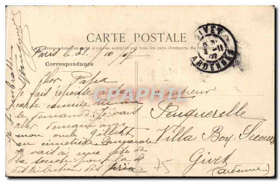CPA Paris Cascade du bois de Boulogne — Rückseite
