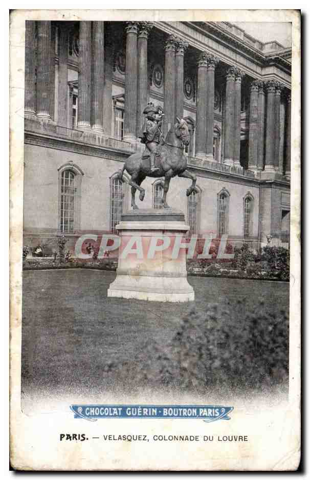 CPM Paris Velazquez Colonnade du Louvre ( publicite Chocolat Guerin Boutron Paris ) 