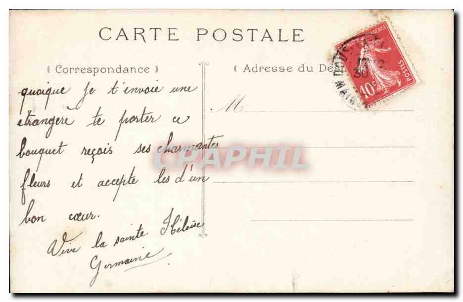 Femme avec bouquet de fleurs — Bonne Fête — KD — Verso