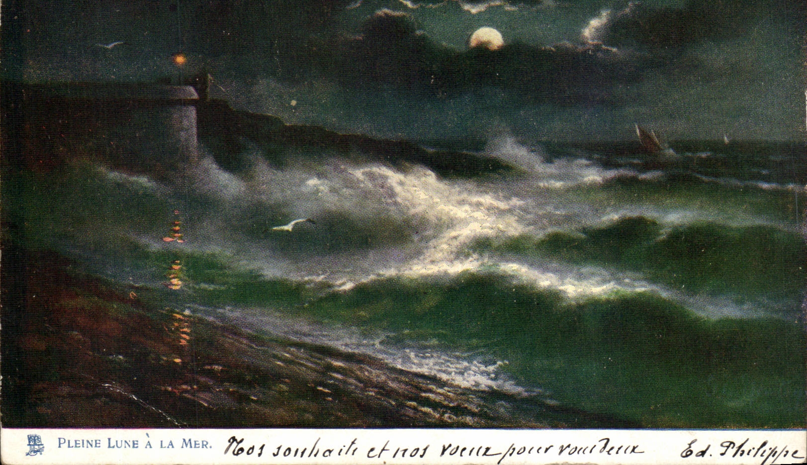 CPA Fantaisie pleine lune a la mer 