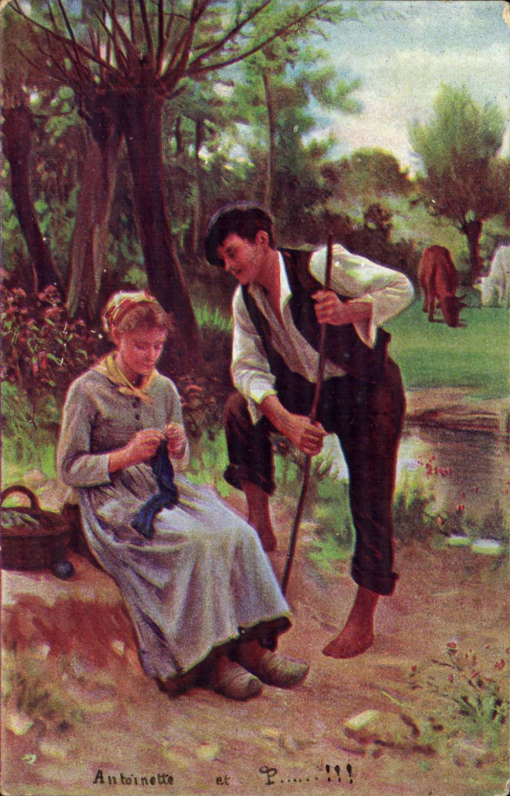 CPA Fantaisie Femme et homme Paysans Folklore Antoinette 