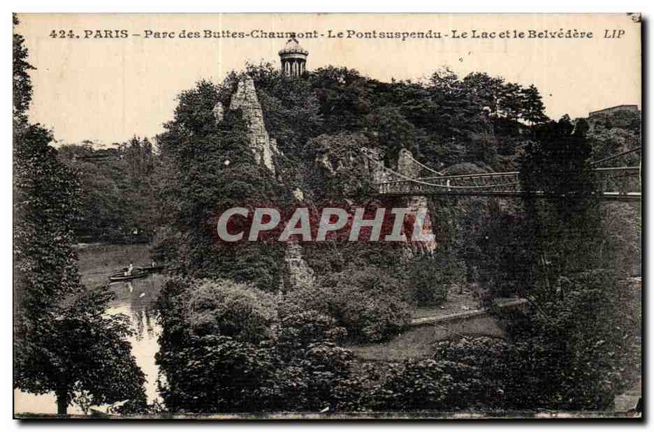 CPA Paris Parc des Buttes Chaumont Le pont suspendu Le lac et le belvedere