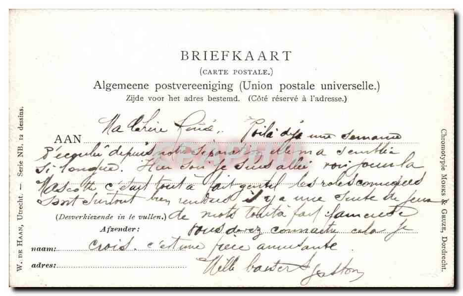 Scène de plage à Schevelingen — dessin de J.G. Gerstenhauer — éditeur Chromotype Moers & Gruze, Dordrecht — Verso