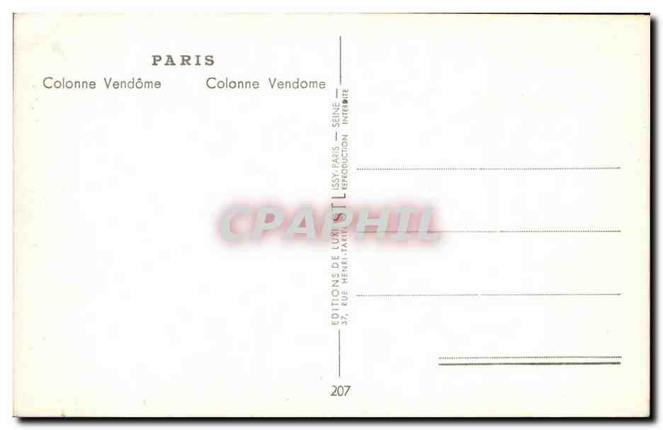 CPA Paris Colonne Vendome — Rückseite