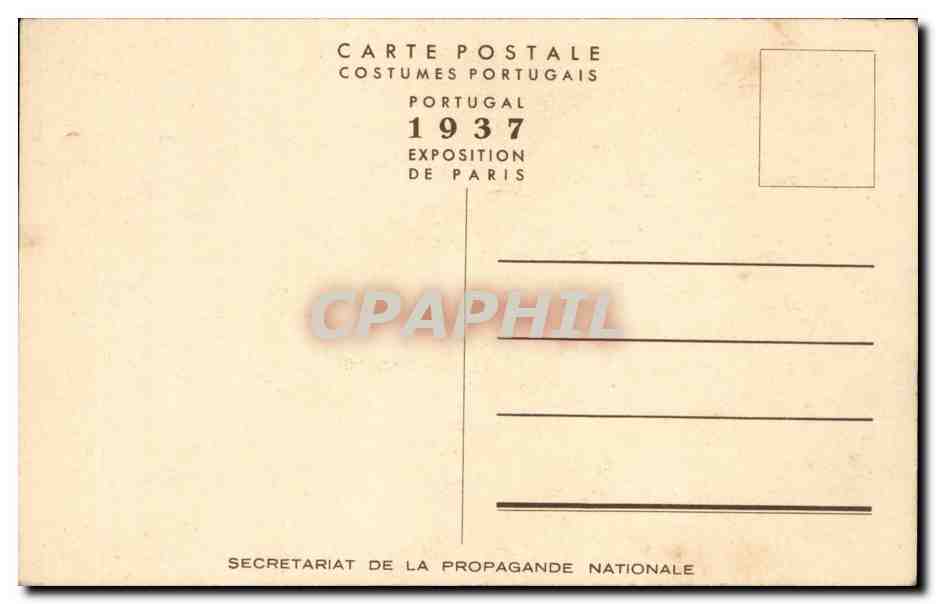 Montagnarde de la région de BARROSO — costume traditionnel — éditée pour l'Exposition de Paris 1937 — Rückseite
