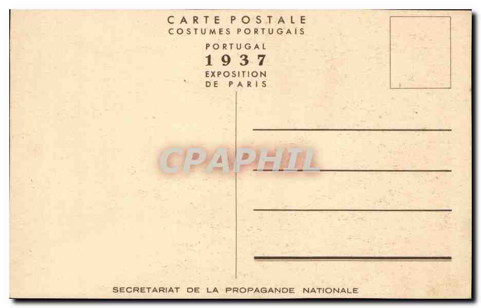 CPA Costumes portugais Exposition de Paris 1937 Tricana Coimbra Poupee — Rückseite