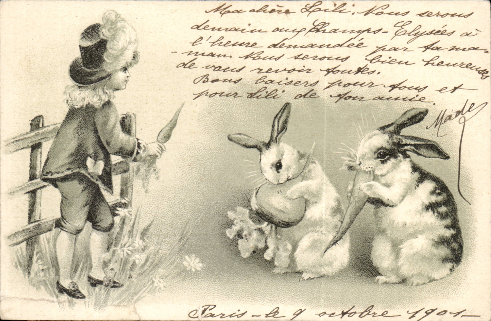 CPA Fantaisie Enfants et lapins rabbits