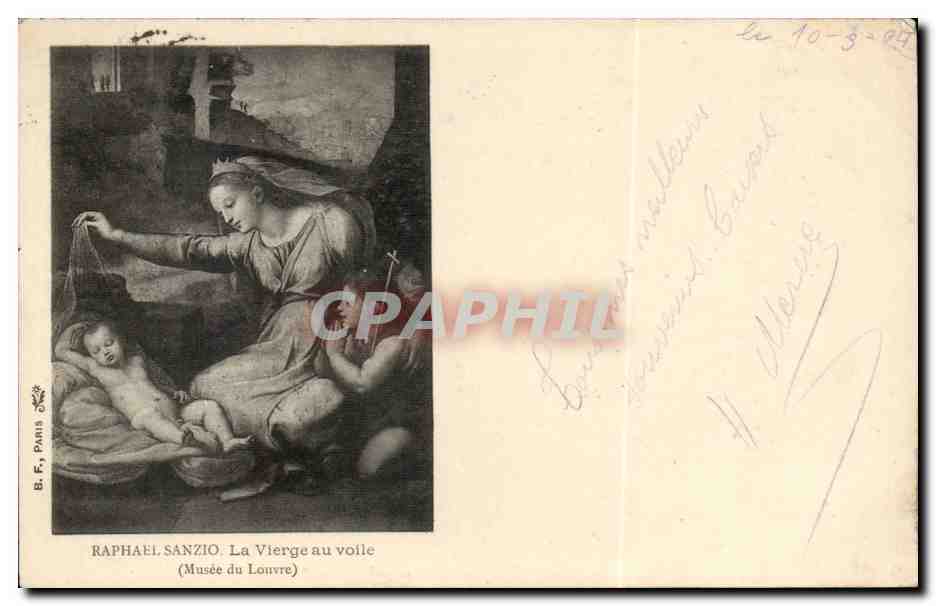 CPA Fantaisie Raphael Sanzio La vierge au voile Musee du Louvre paris