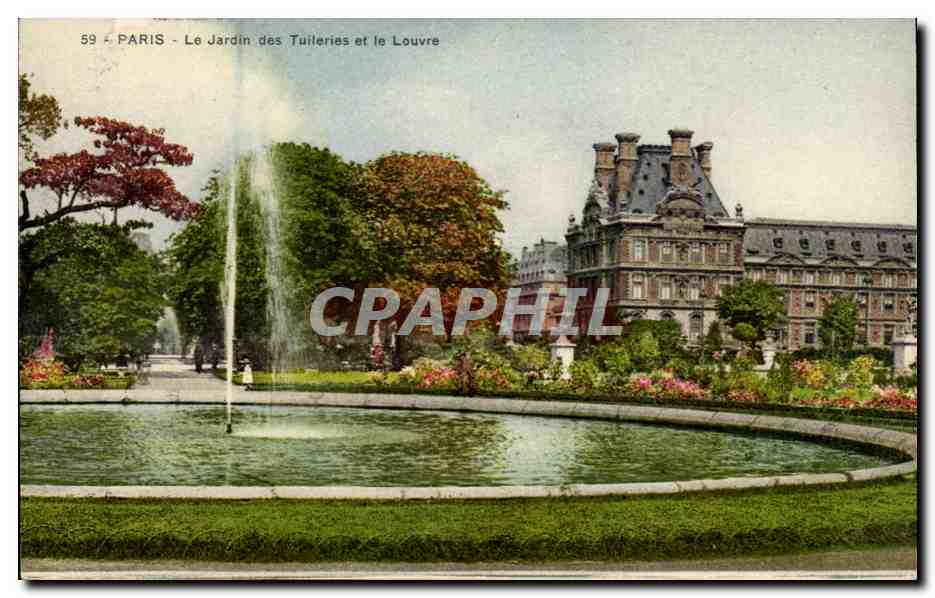 CPM Paris Le jardin des Tuileries et le Louvre
